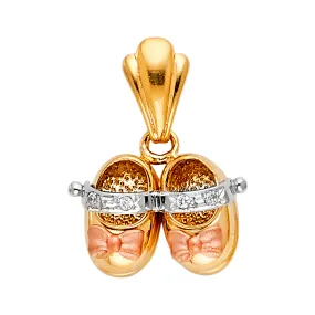 14K Tri Color Gold Girl's Shoes Pendant