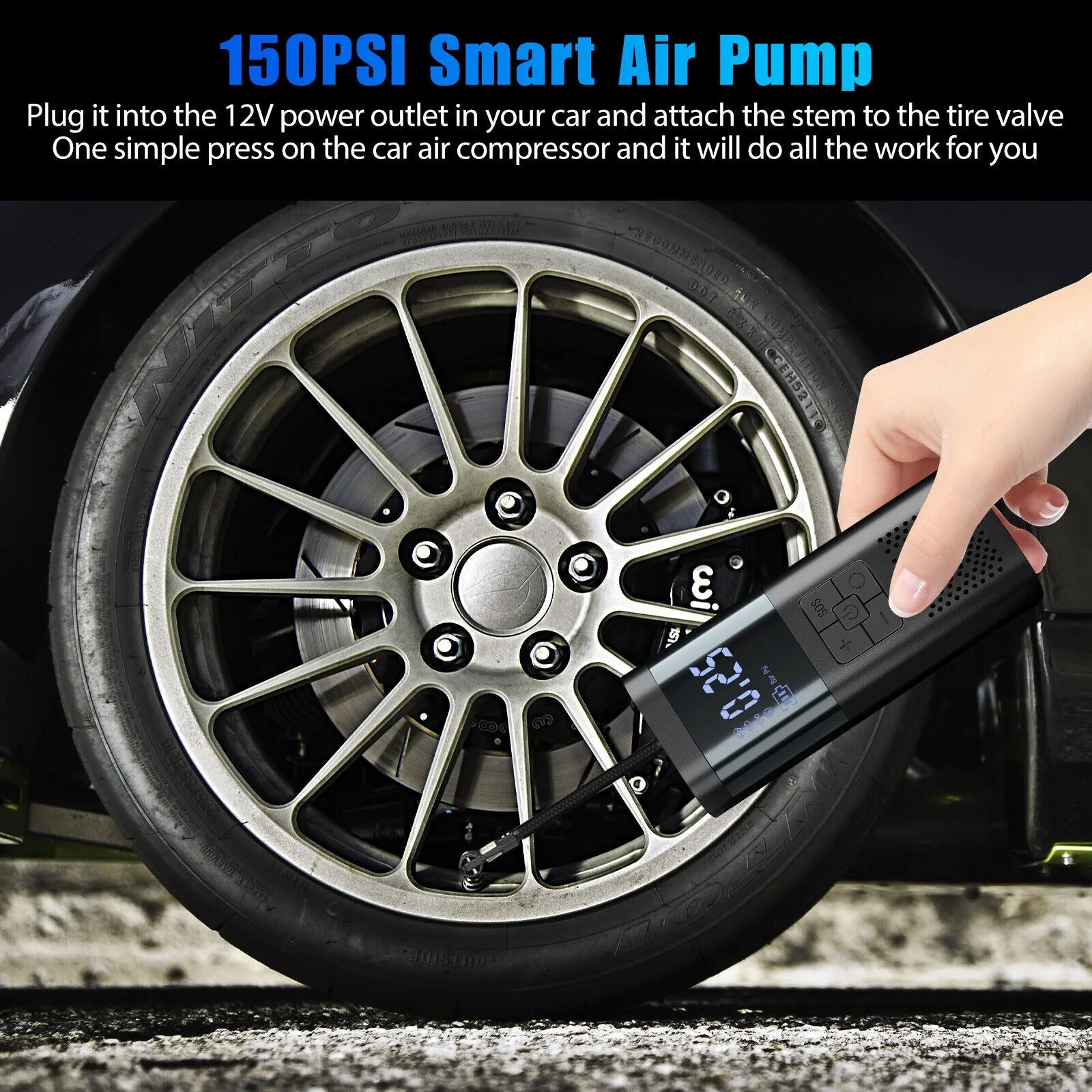 150psi Car Digital Electric Tire Inflator Portable LCD Car