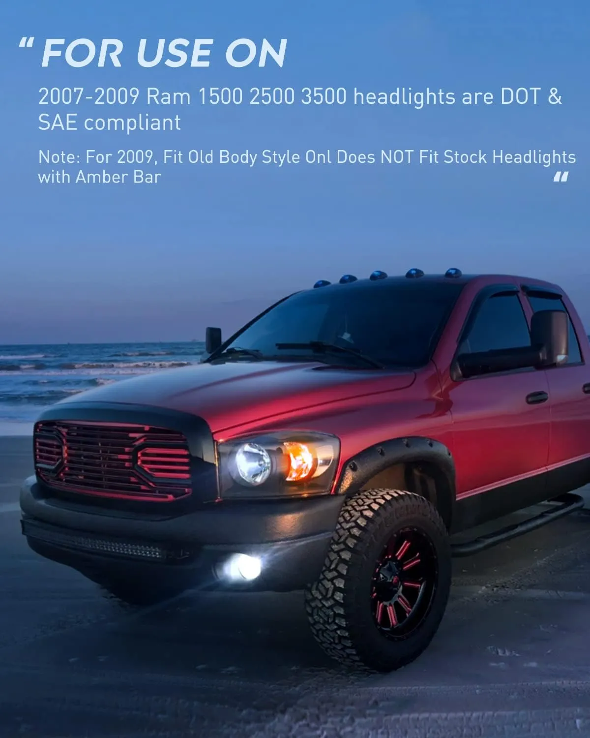 2006-2008 Dodge Ram 1500 2006-2009 Dodge Ram 2500 3500 Headlight Assembly Black Housing Clear Reflector