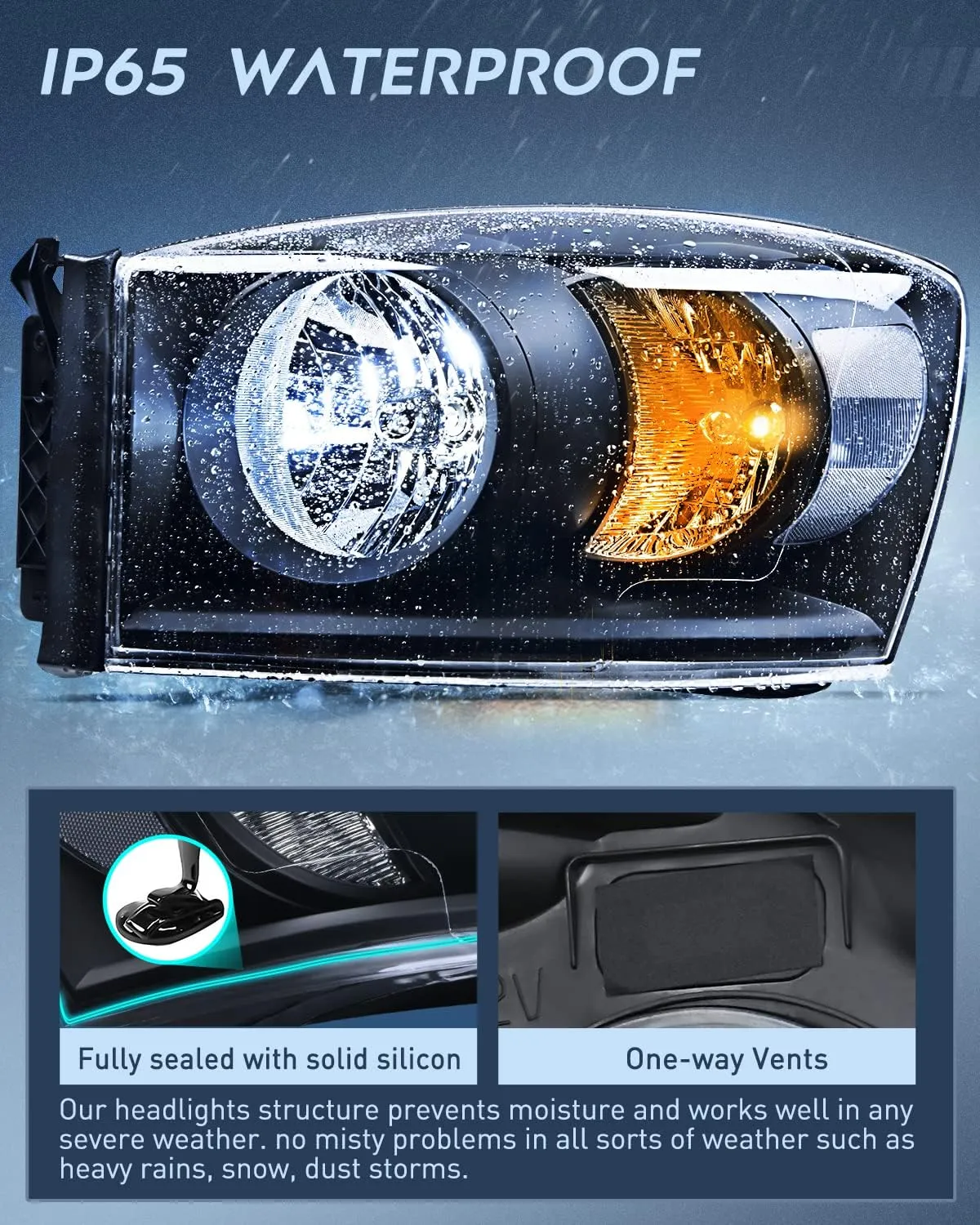 2006-2008 Dodge Ram 1500 2006-2009 Dodge Ram 2500 3500 Headlight Assembly Black Housing Clear Reflector