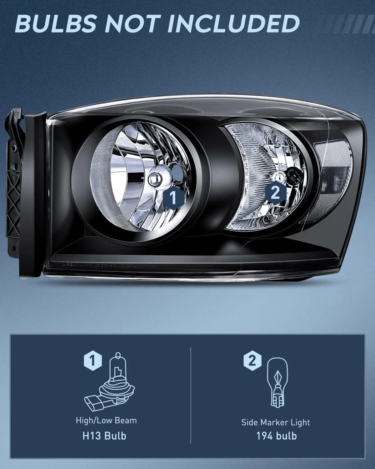 2006-2008 Dodge Ram 1500 2006-2009 Dodge Ram 2500 3500 Headlight Assembly Black Housing Clear Reflector
