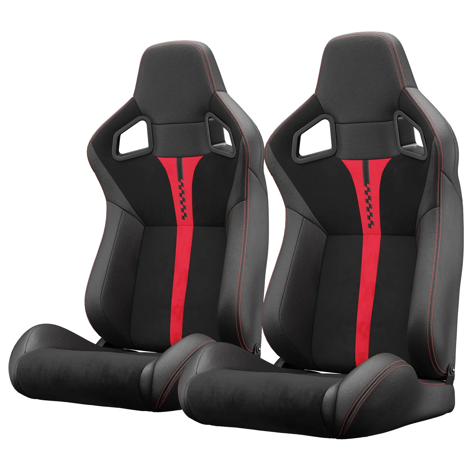 2PC New Universal Bucket Racing Seats Red Stitch Red PVC Leather
