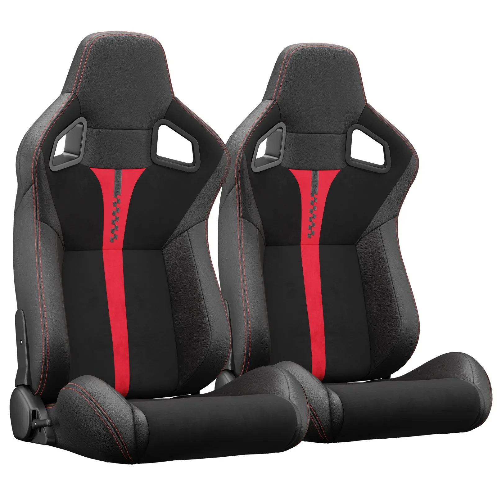2PC New Universal Bucket Racing Seats Red Stitch Red PVC Leather