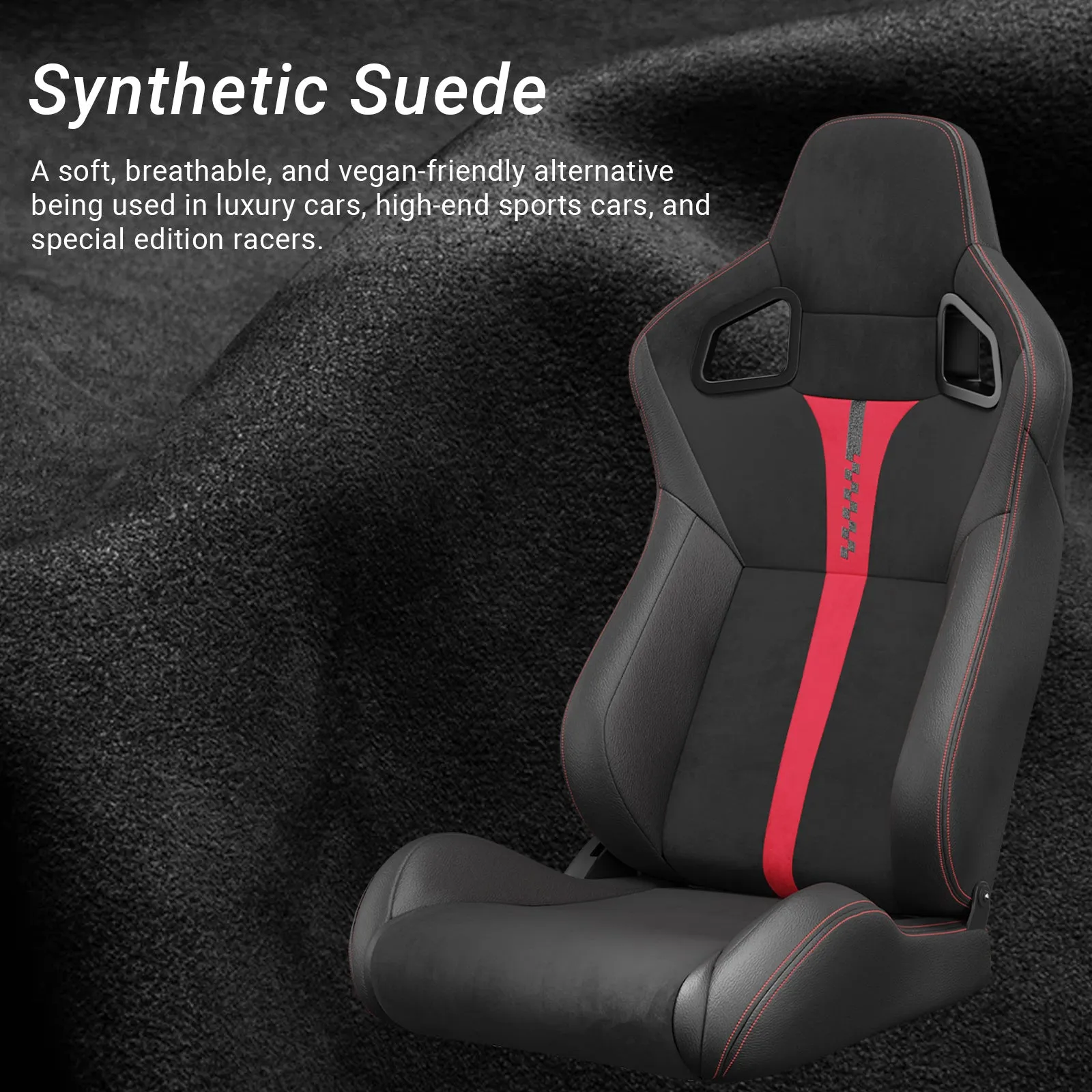 2PC New Universal Bucket Racing Seats Red Stitch Red PVC Leather