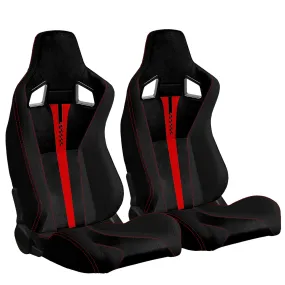 2PC New Universal Bucket Racing Seats Red Stitch Red PVC Leather