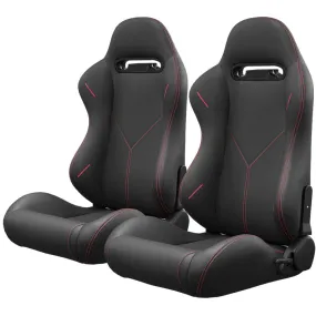 2PC Universal Bucket Racing Seats Red Stitch Red PVC Leather