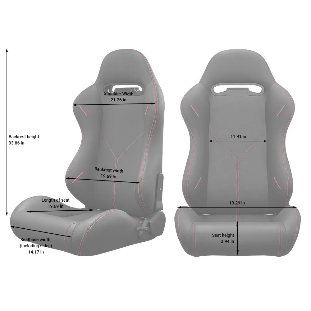 2PC Universal Bucket Racing Seats Red Stitch Red PVC Leather