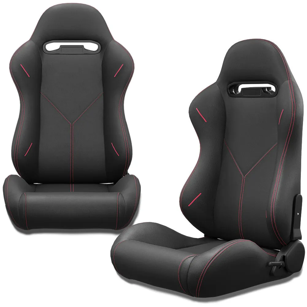 2PC Universal Bucket Racing Seats Red Stitch Red PVC Leather