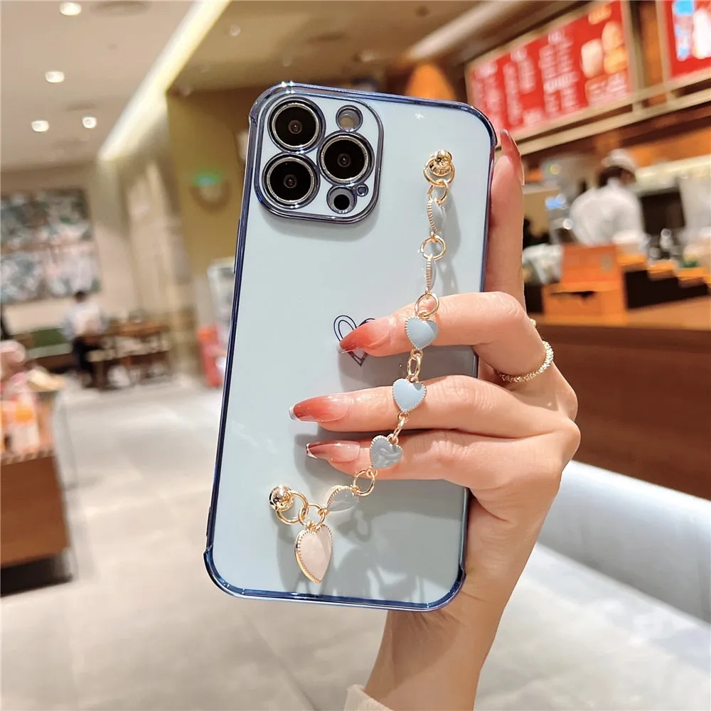 Anymob iPhone Blue Love Heart Bracelet Chain Phone Case Max Soft Silicone Cover