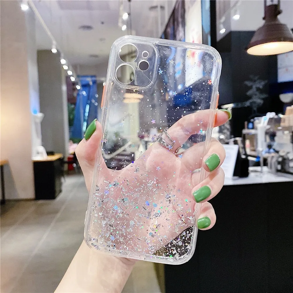 Anymob iPhone Blue Shiny Case Glitter Camera Protect Clear Silicone Cover