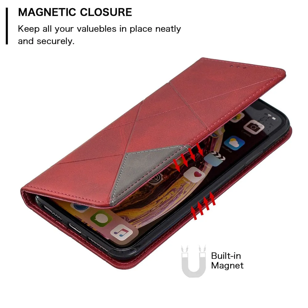 Anymob iPhone Case Black Flip Wallet Luxury Vintage Business Leather Magnetic Phone Bag