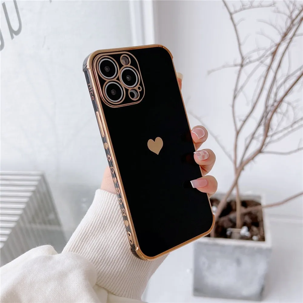 Anymob iPhone Case Pink Plating Love Heart Pattern Soft Silicon Phone Cover