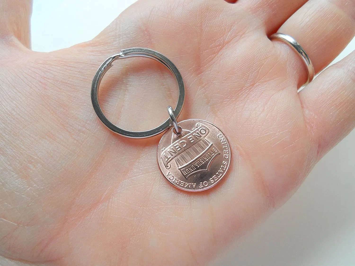Centered Heart Stamped on 2015 Penny Keychain; 10 Year Anniversary Gift