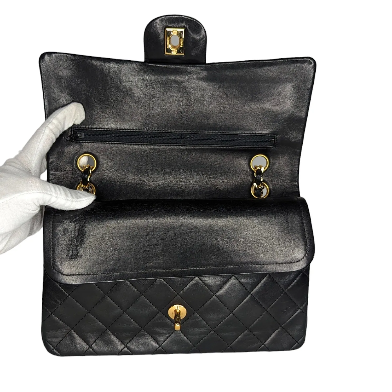 Chanel 90s Classic Black Lambskin Quilted Small Double Flap