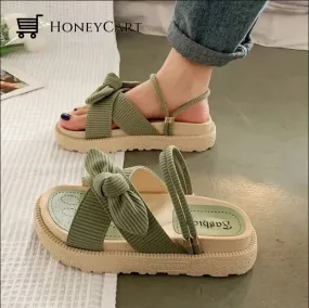 Comfortable Ribbed Corduroy Bow Slip On Sling Back Platform sandals