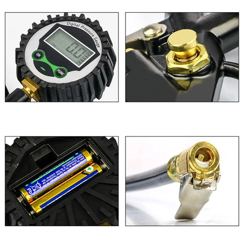 Digital Tire Inflator With Pressure Gauge Air Chuck With Rubber