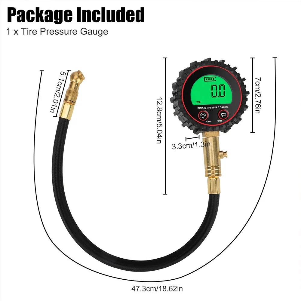 Digital Tire Pressure Gauge 255PSI Professional Accuracy LCD