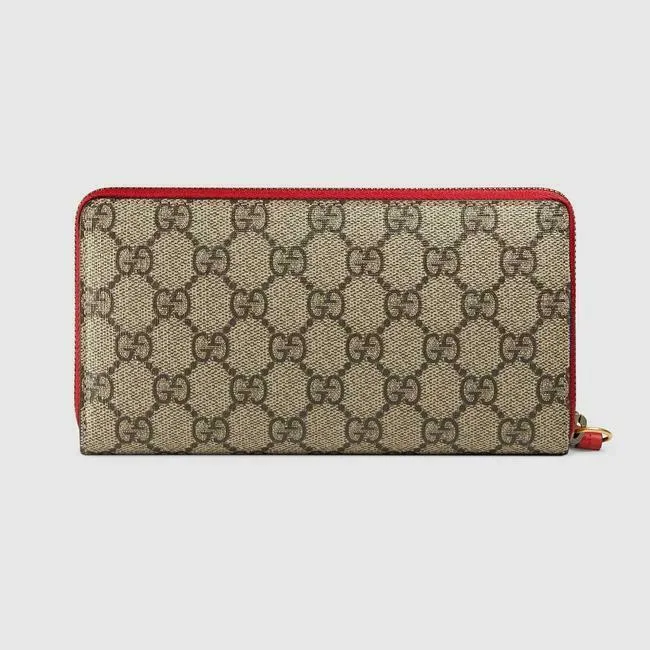 Gucci Cherry Leather Long Wallet Zip Canvas Cherrie GG Fruit Italy Beige Red NEW