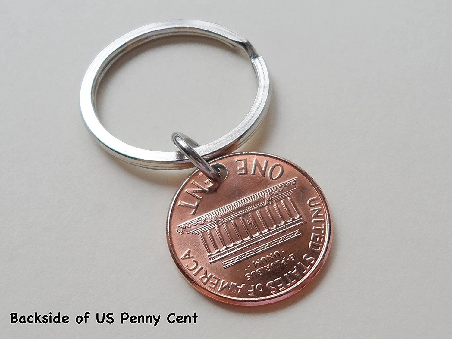 I Love You Heart Charm Layered Over 1980 Penny Keychain; 45 Year Anniversary, Couples Keychain