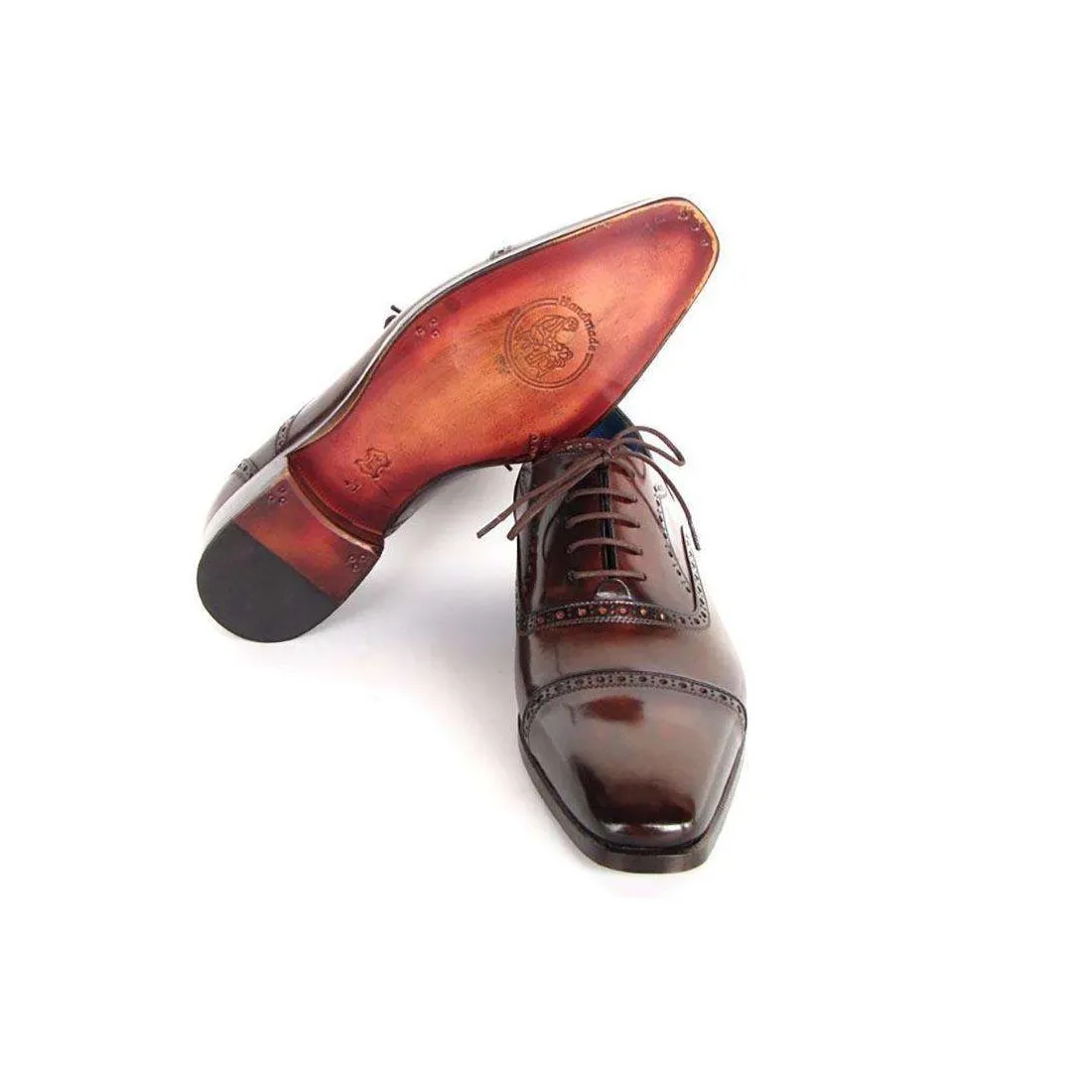Paul Parkman Handmade Designer Shoes Men's Handmade Designer Shoes Captoe Oxfords Hand-Painted Leather Anthracite Brown Oxfords (PM4017)