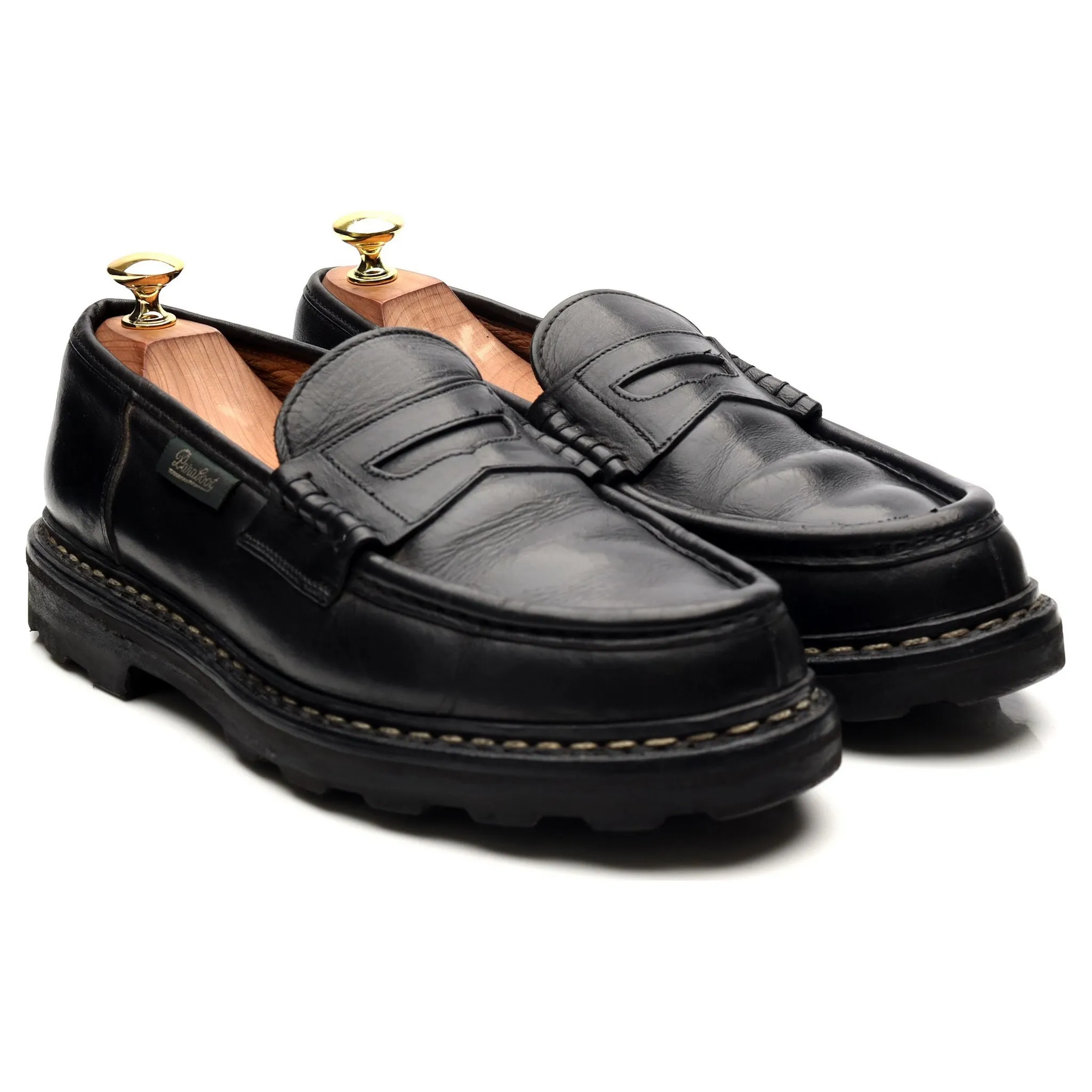 'Reims' Black Leather Loafers UK 8.5