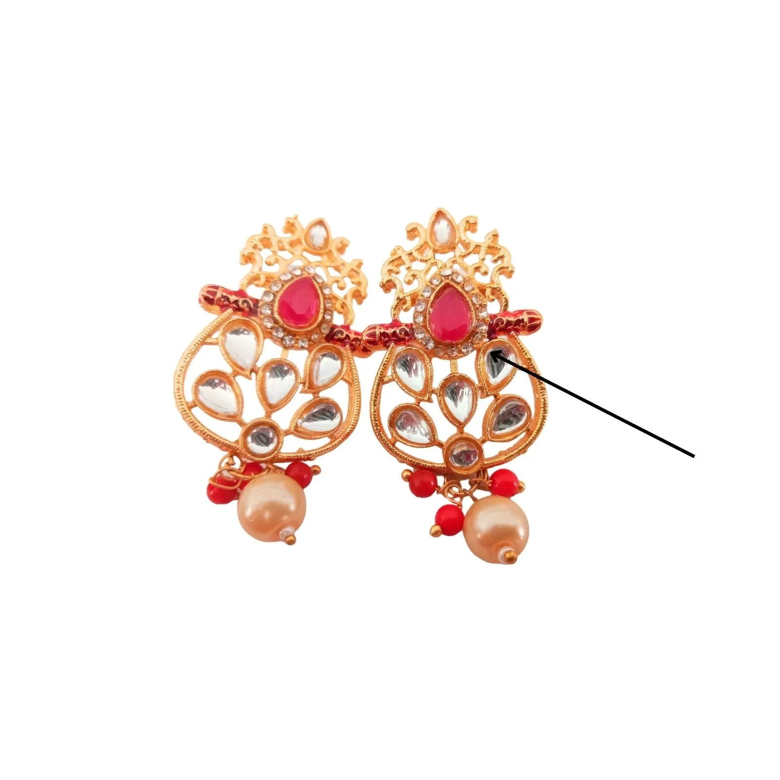 Teejh Fathima Red And White Beaded Gold Necklace Set- Scratch & Dent