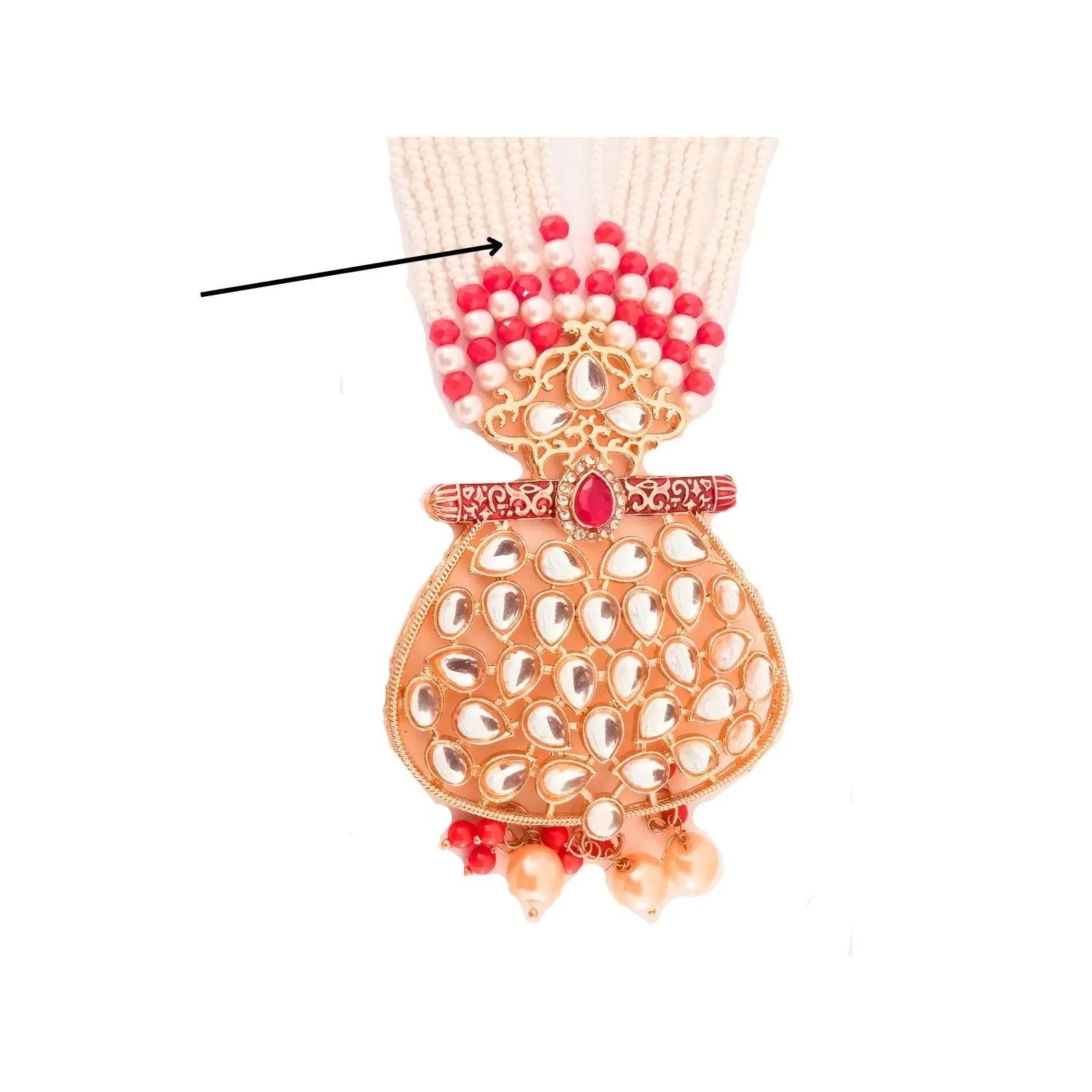 Teejh Fathima Red And White Beaded Gold Necklace Set- Scratch & Dent