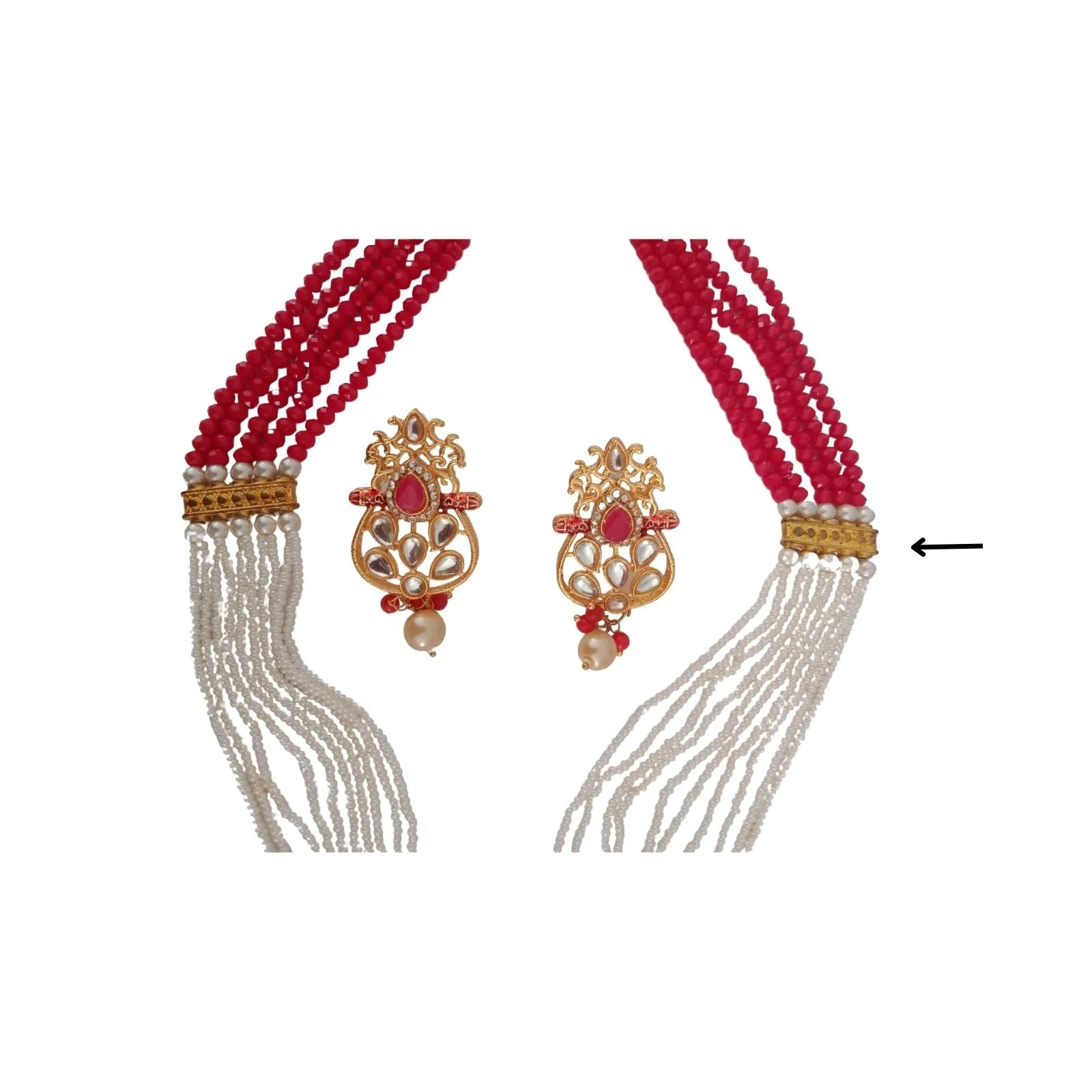 Teejh Fathima Red And White Beaded Gold Necklace Set- Scratch & Dent