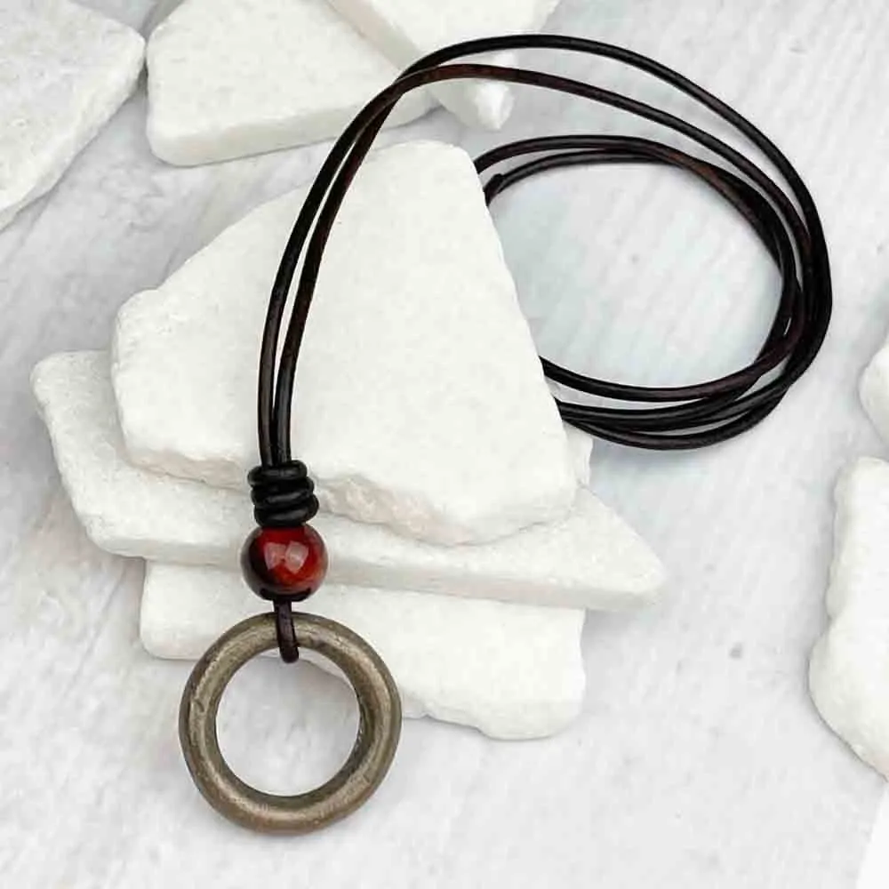 Thick Glowing Bronze Celtic Ring Money & Rainbow Jasper Leather Necklace | Artifact #7152