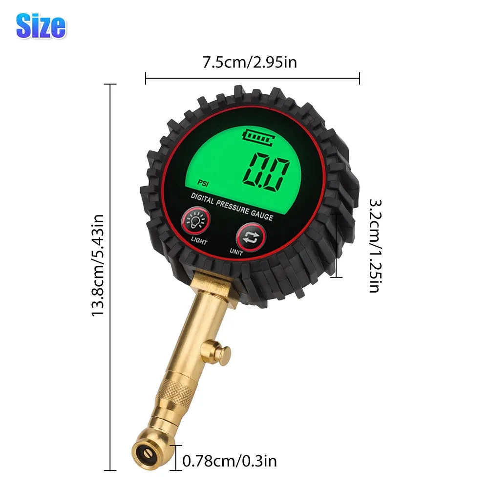 Tire Pressure Gauge 3-255PSI Heavy Duty Backlight LCD Display