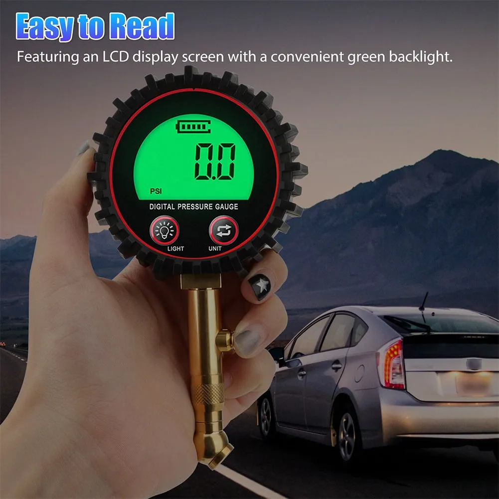 Tire Pressure Gauge 3-255PSI Heavy Duty Backlight LCD Display