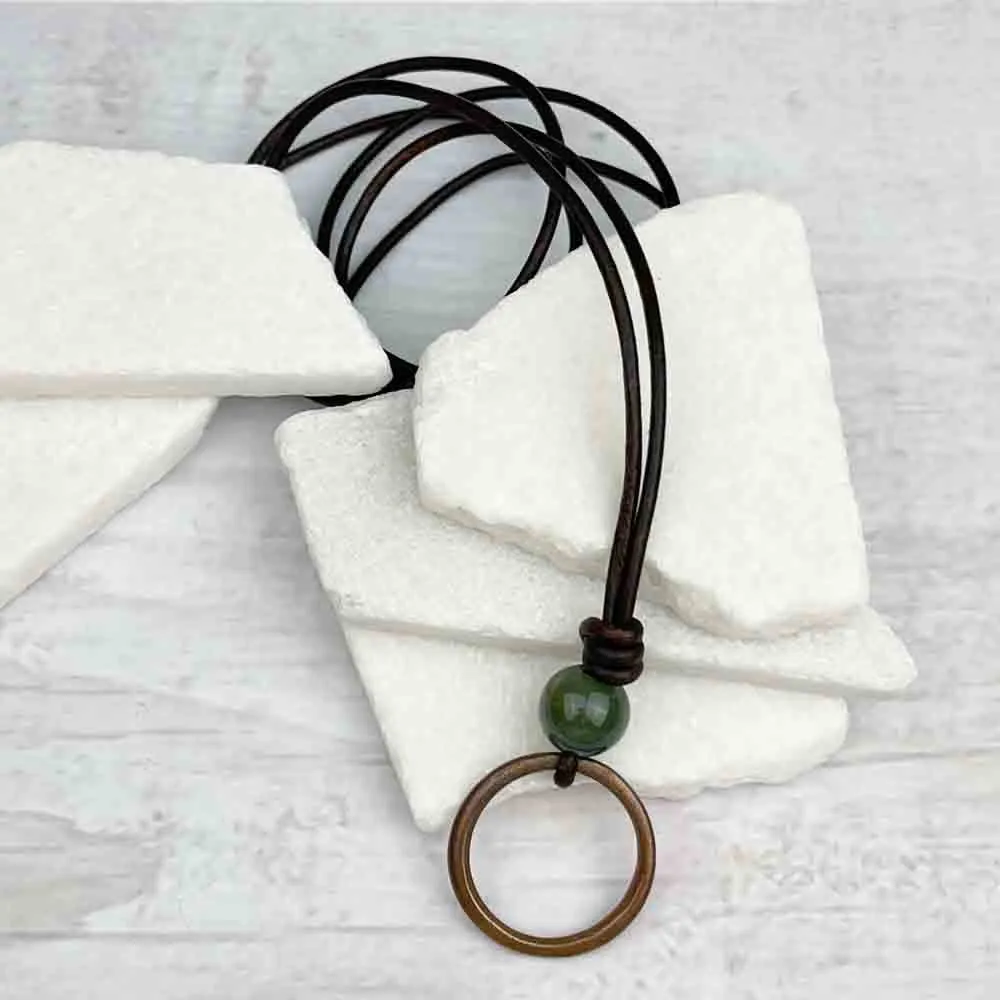 Warmest Red Bronze Celtic Ring Money & Fancy Jasper Leather Necklace | Artifact #7143