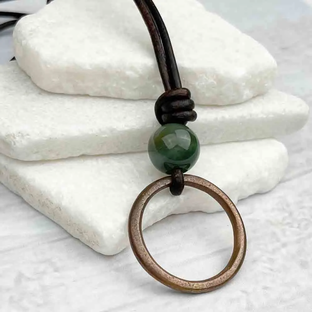 Warmest Red Bronze Celtic Ring Money & Fancy Jasper Leather Necklace | Artifact #7143