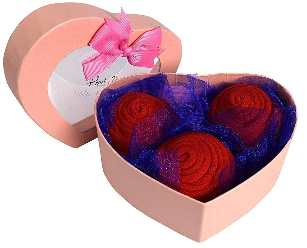 Women Rose Fold Bouquet Cotton Crew Socks Heart 3 Pair Pack Box