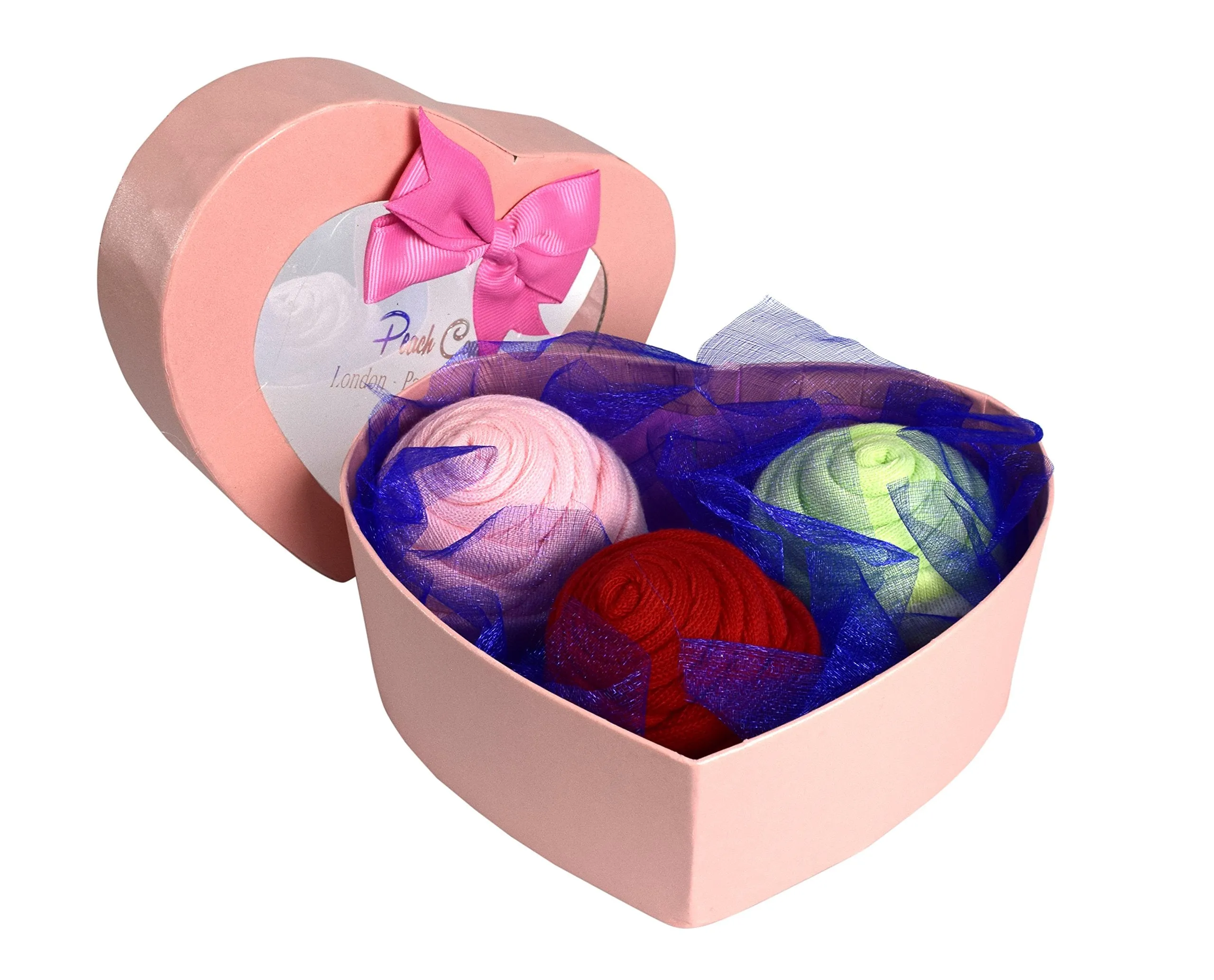Women Rose Fold Bouquet Cotton Crew Socks Heart 3 Pair Pack Box